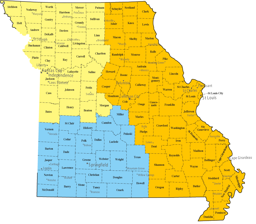 missouri map area covered by kinstler & associates